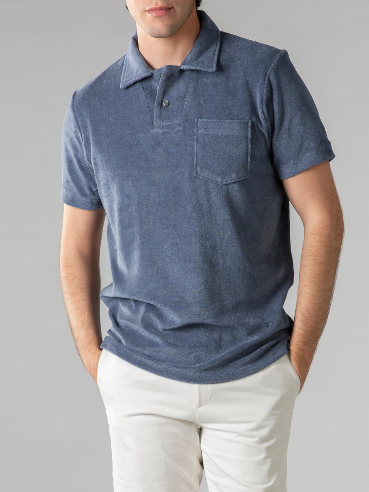 FROTTEE-POLOSHIRT STAHLBLAU