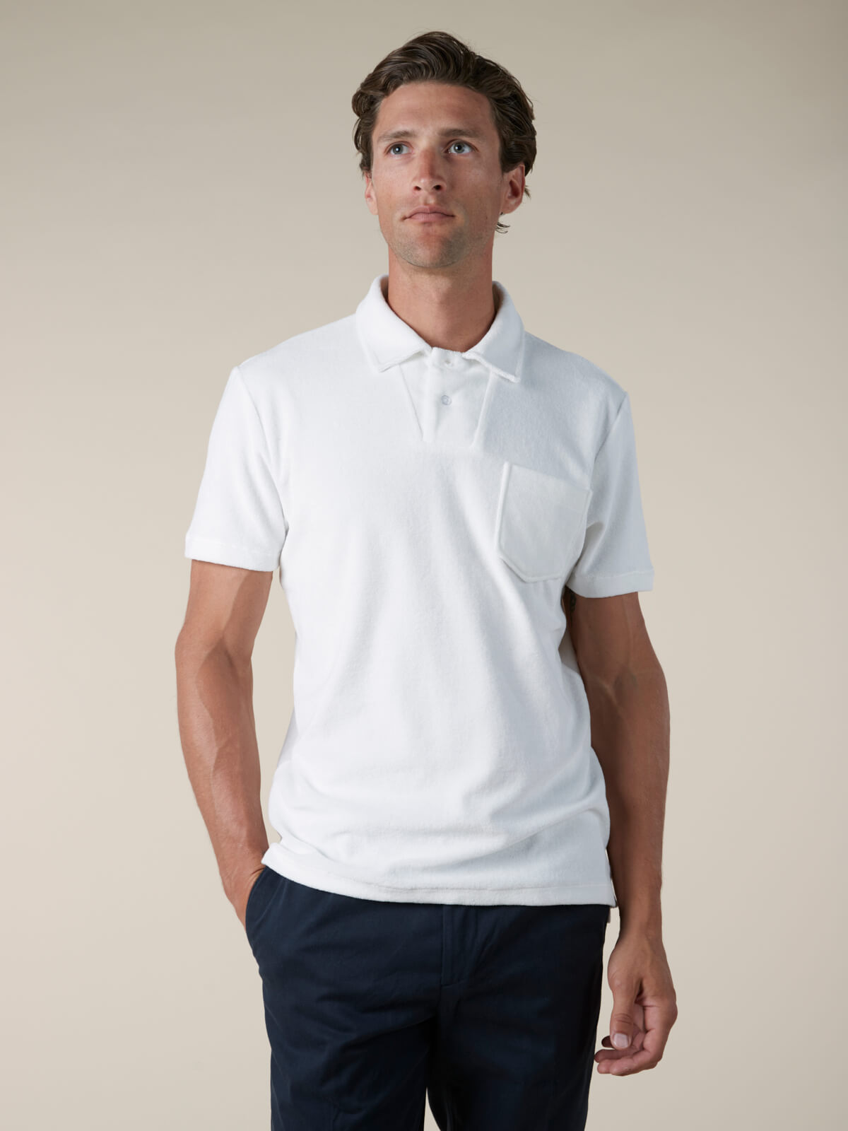 FROTTEE-POLOSHIRT WEIß