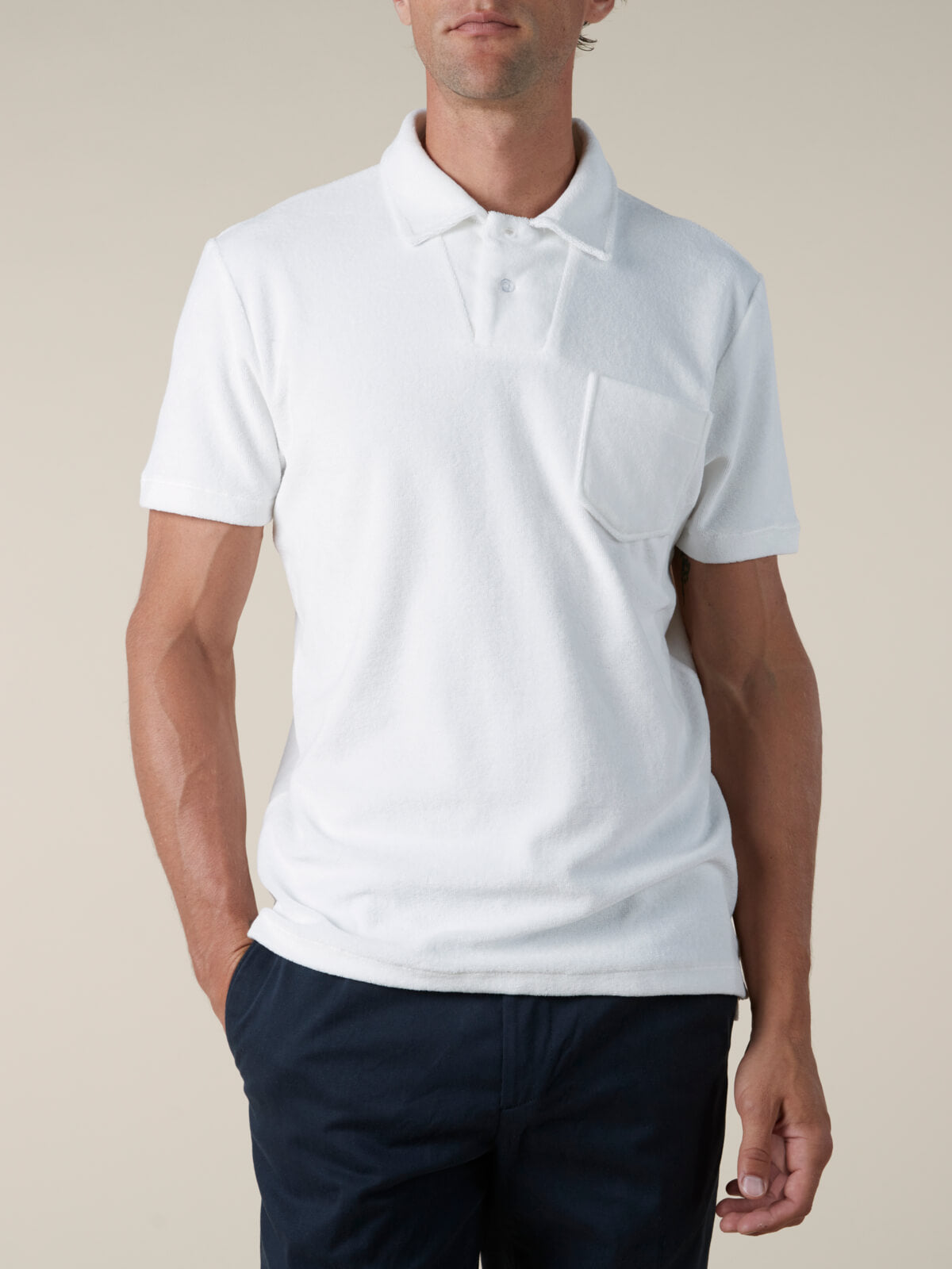 FROTTEE-POLOSHIRT WEIß