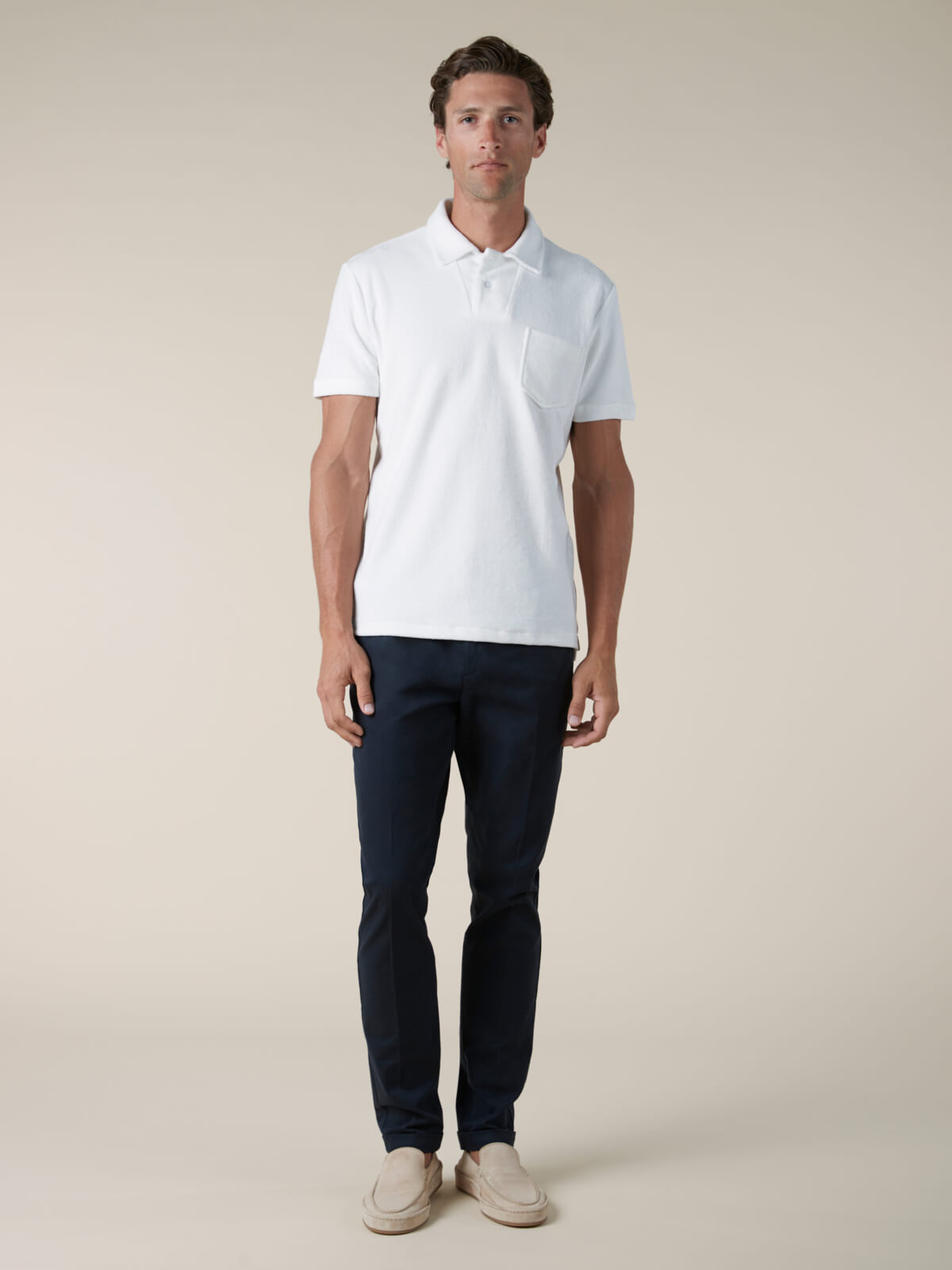 FROTTEE-POLOSHIRT WEIß
