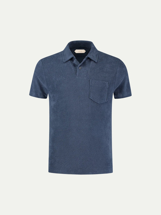 FROTTEE-POLOSHIRT STAHLBLAU